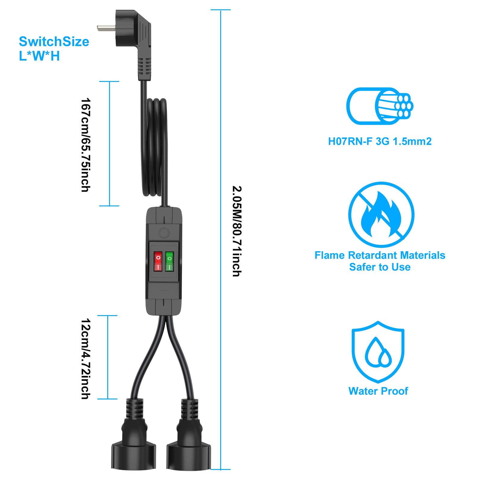 EU Plug Extension Cord with ON - Outdoor Power Outlet Extension review and price