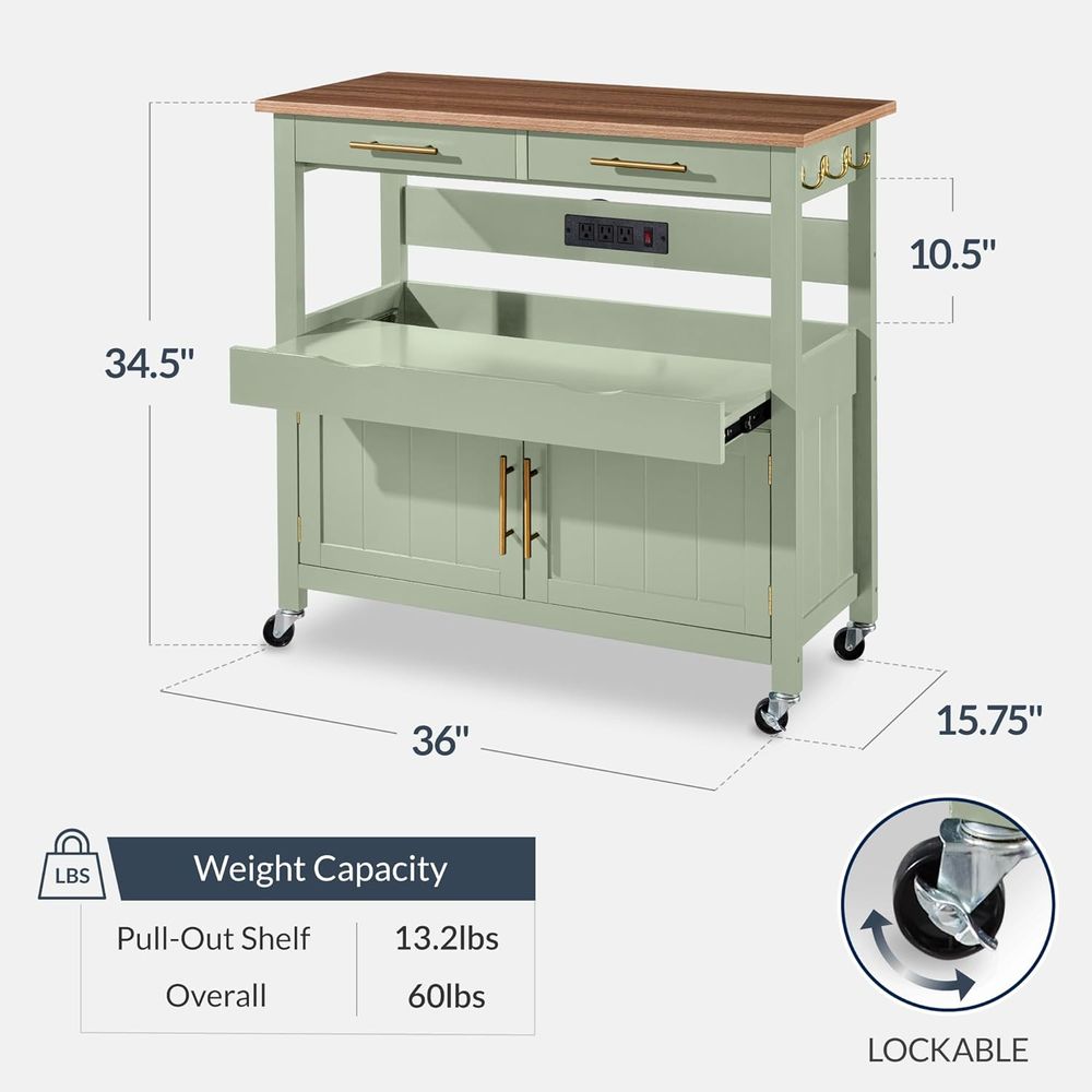 36in LarRolling Kitchen Island - Outdoor Kitchen Power Outlet review and price